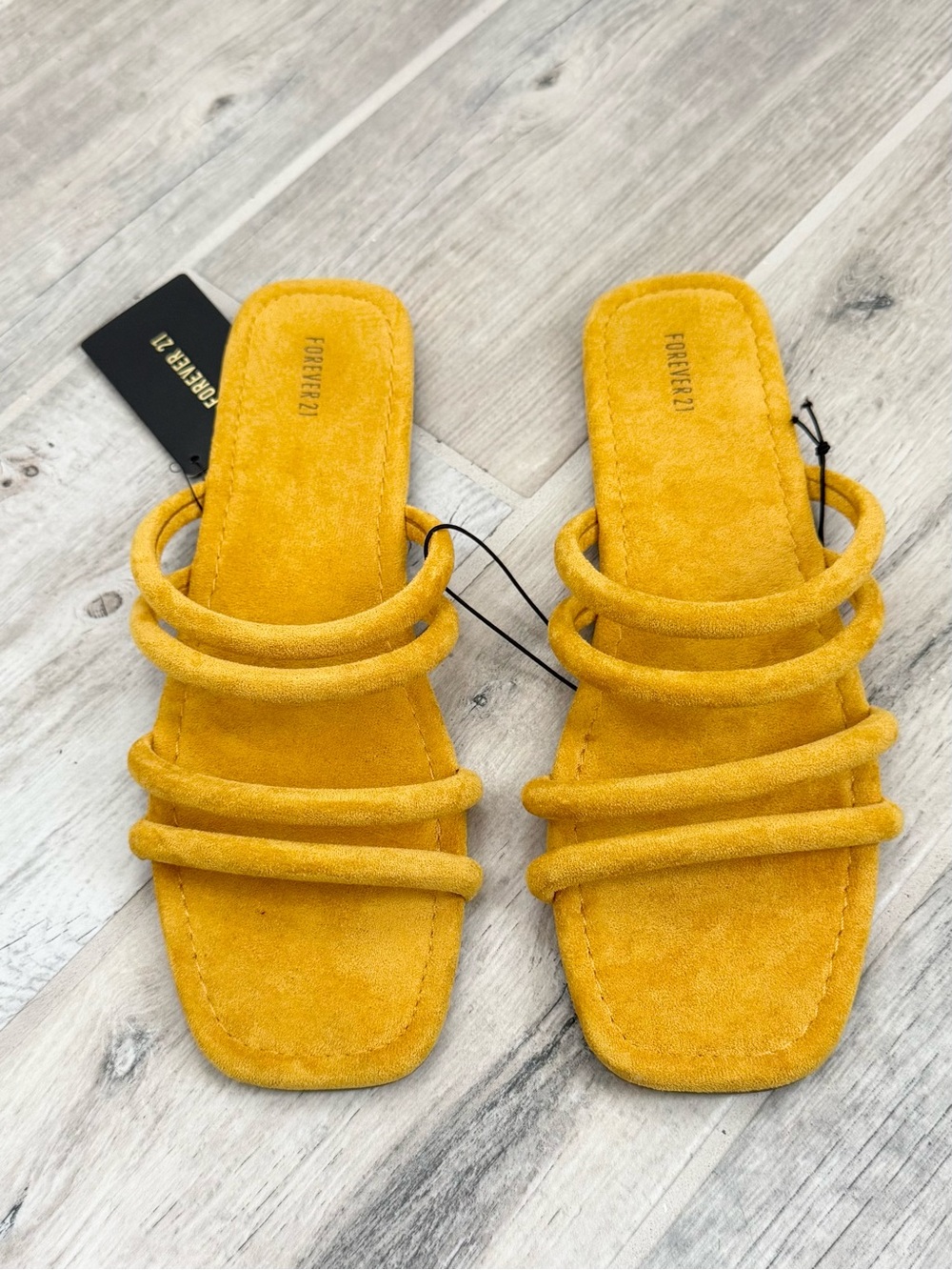 Forever 21 Yellow Gold Faux Suede Strap Slide Sandal